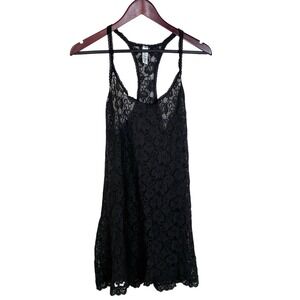 Vintage Slip Dress Sz XL Lace Sheer Mini Fairy Grunge Whimsigoth Layering Black